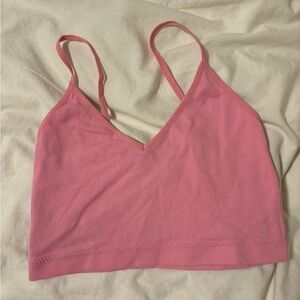 GARAGE ribbed pink v-neck cropped tank (worn)